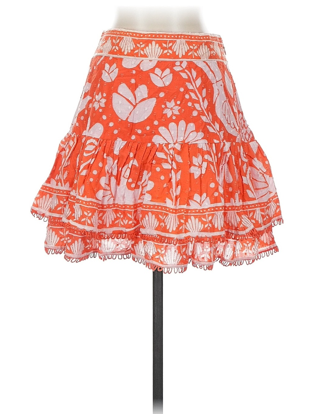 FARM Rio Orange and White Floral Ruffle Mini Skirt - Picture 2 of 5